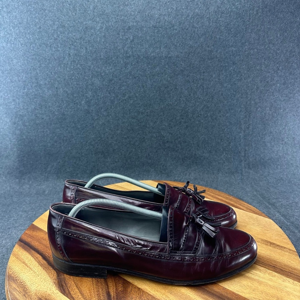 Bally David Loafers Brown Burgundy Leather Brogue Tassel Mens Size 11.5 D
